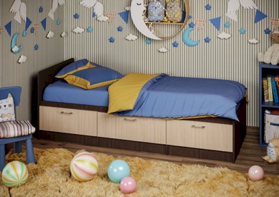 Детская кровать Юниор-5 ЛДСП (ясень шимо св./ венге) (2 места)